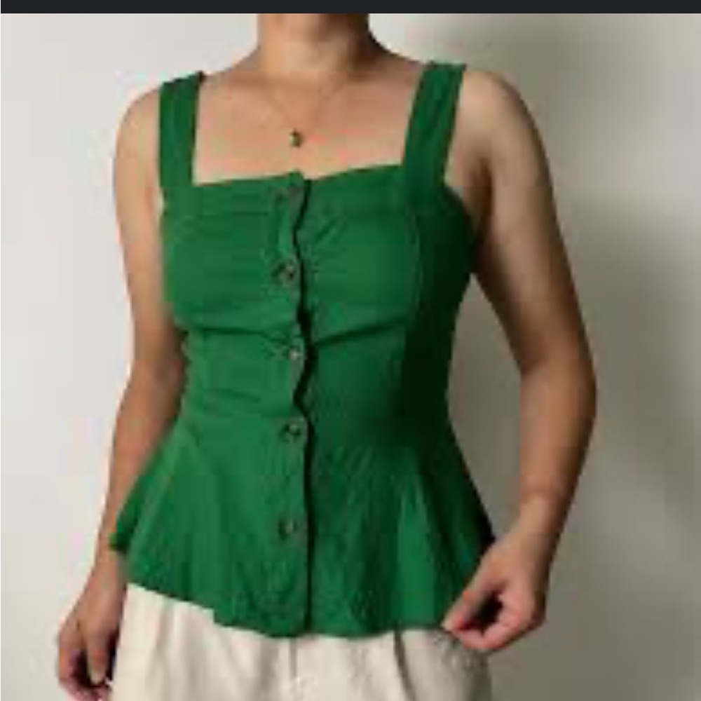 Who What Wear green linen peplum top XS - Picture 2 of 5